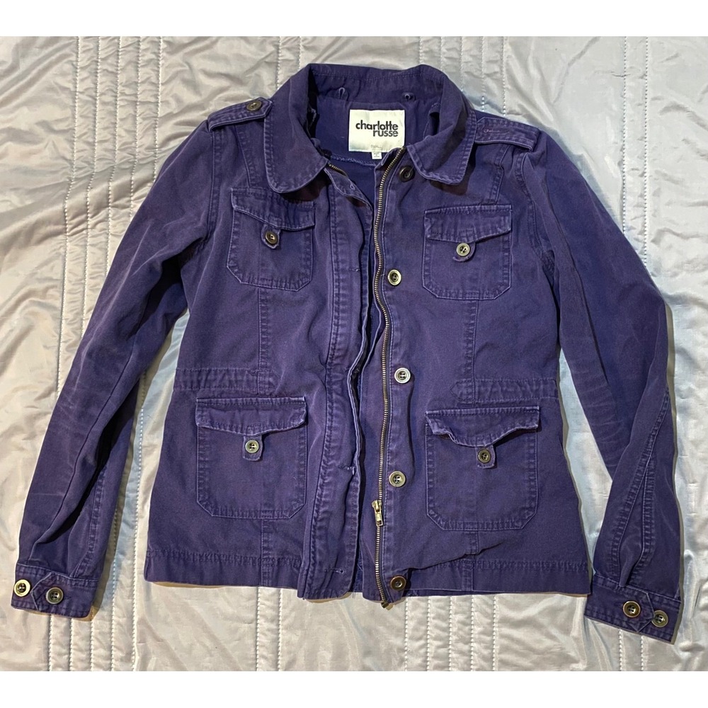 Charlotte Russe Purple Utility Jacket Button Pocket Full Zip Women Size Small
